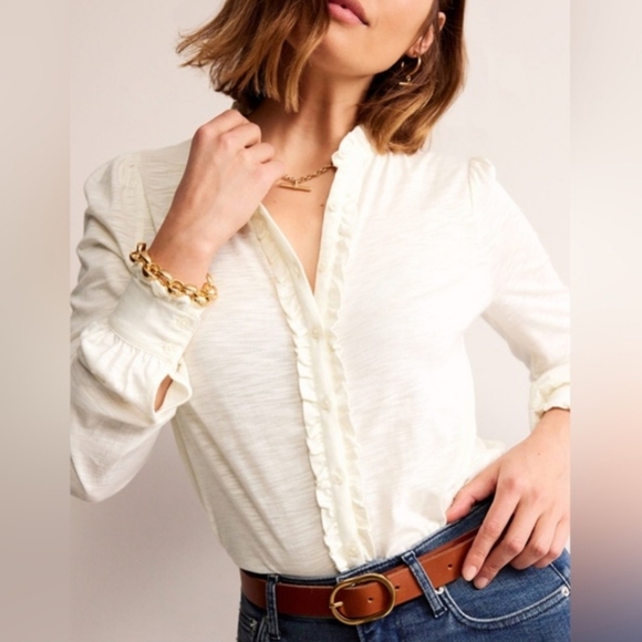 Boden Tops - BODEN Caroline Ivory Ruffle Button Down Top